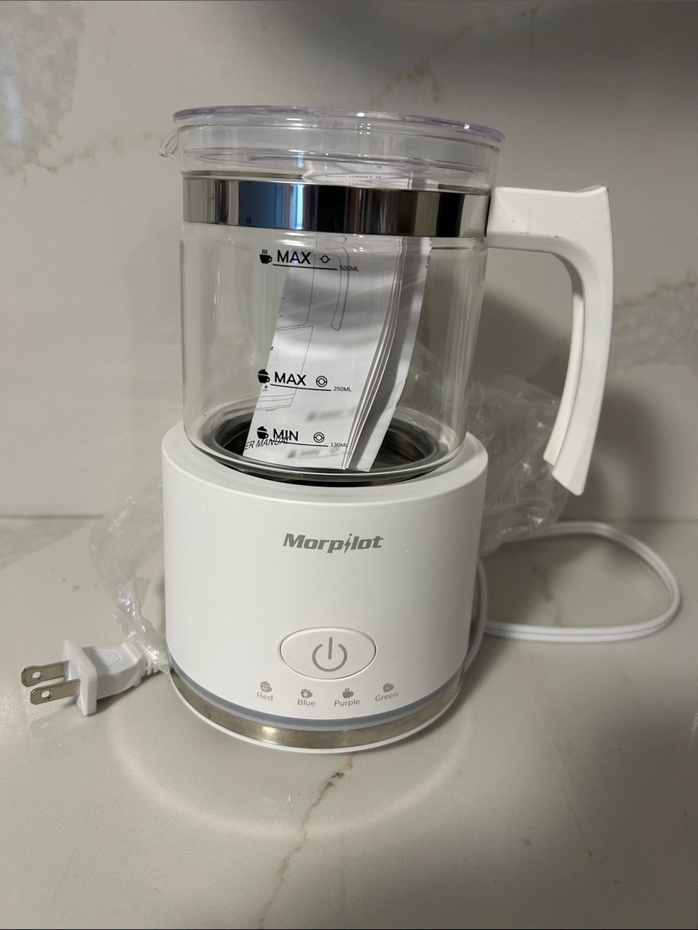 Morpilot Electric Milk Frother Kettle - White & Clear